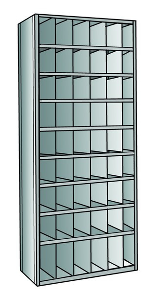Metal bin shelving 9 shelves, 54 bins Starter unit