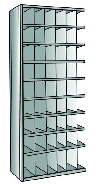 Metal bin shelving 9 shelves, 54 bins Addder