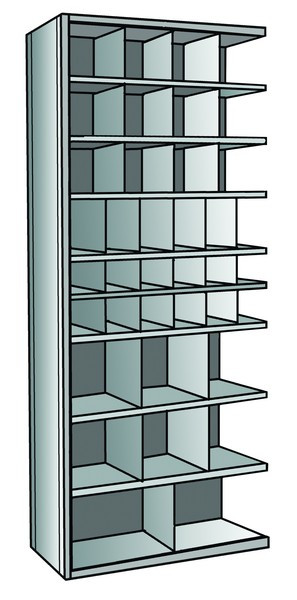 Metal bin shelving 9 shelves, 38 bins Adder