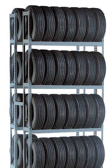 64 Tire Double Row Automotive Storage Unit with 4 Shelves