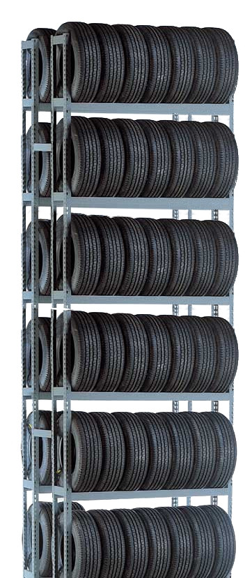 96 Tire Double Row Automotive Storage Unit with 6 Shelves